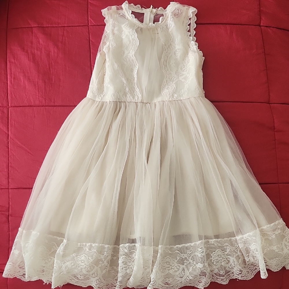 Elegant Cream Lace Kids Dress